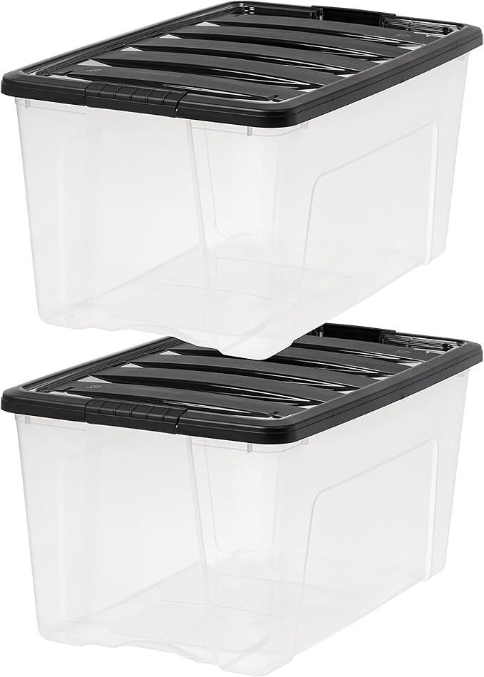 IRIS USA Plastic Bins, Stackable Storage Container with Secure Latching Buckles Lid, 72 Qt, Clear... | Amazon (US)
