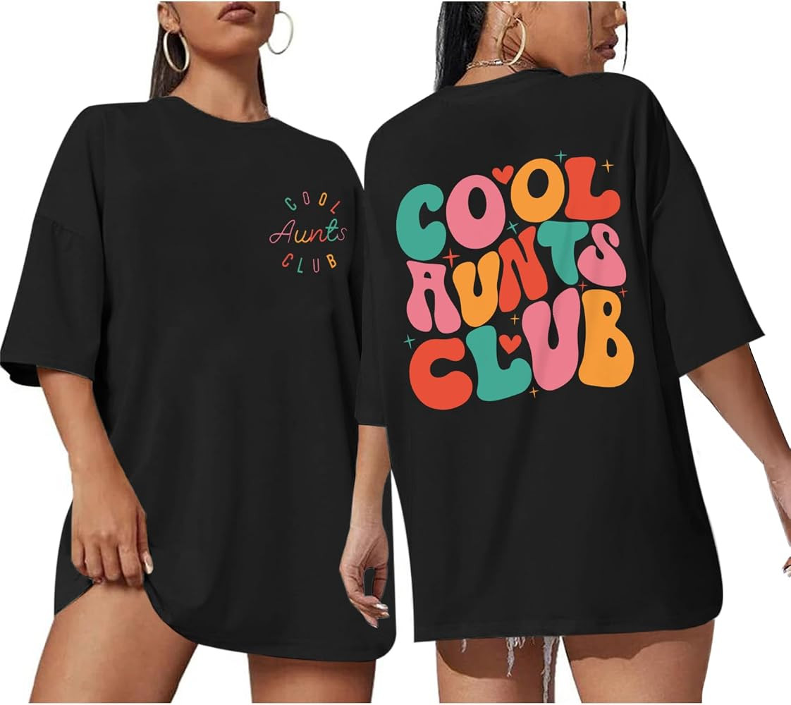 Aunt Shirt Cool Aunts Club T-Shirt for Women Auntie Oversized Graphic Shirts Funny Cute Heart Let... | Amazon (US)