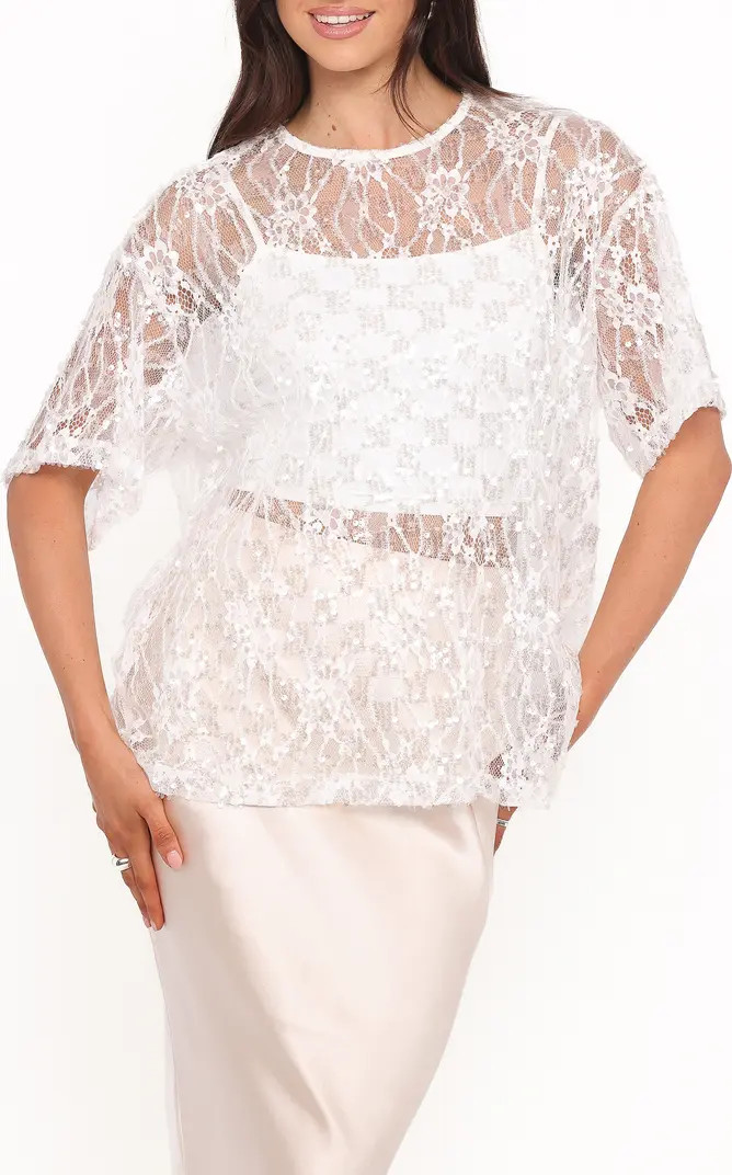 Yonder Oversize Check Sequin Floral Lace Top | Nordstrom