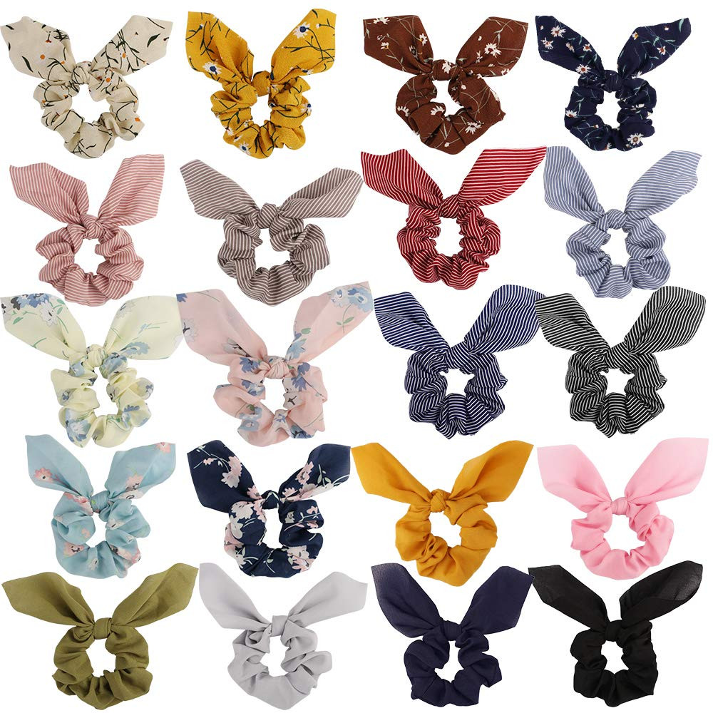 20 Pack Hair Scrunchies for Women, Adorable Chiffon Bow Scrunchies for Thick Hair, Bunny Ear Scru... | Amazon (US)