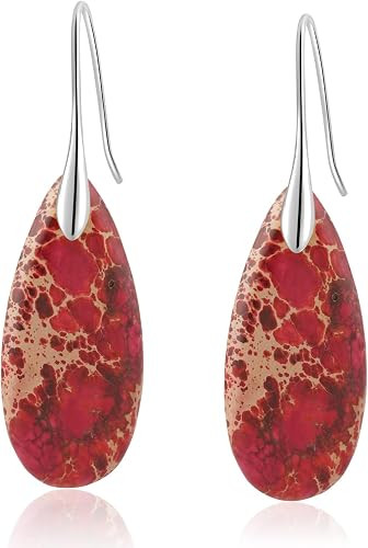 Natural Healing Stone Fishhoop Dangle Drop Earrings Statement Gold silver earrings | Amazon (US)