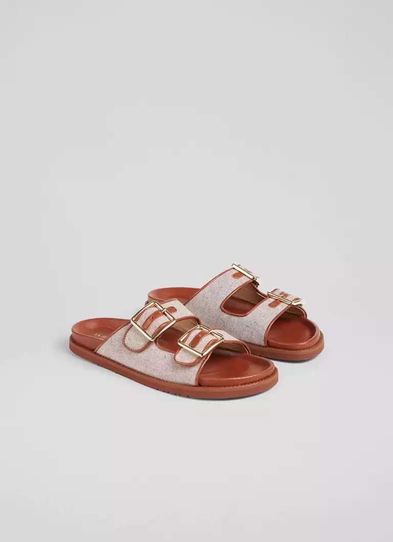 Ionna Leather And Cotton Footbed Flat Sandals | L.K. Bennett (UK)