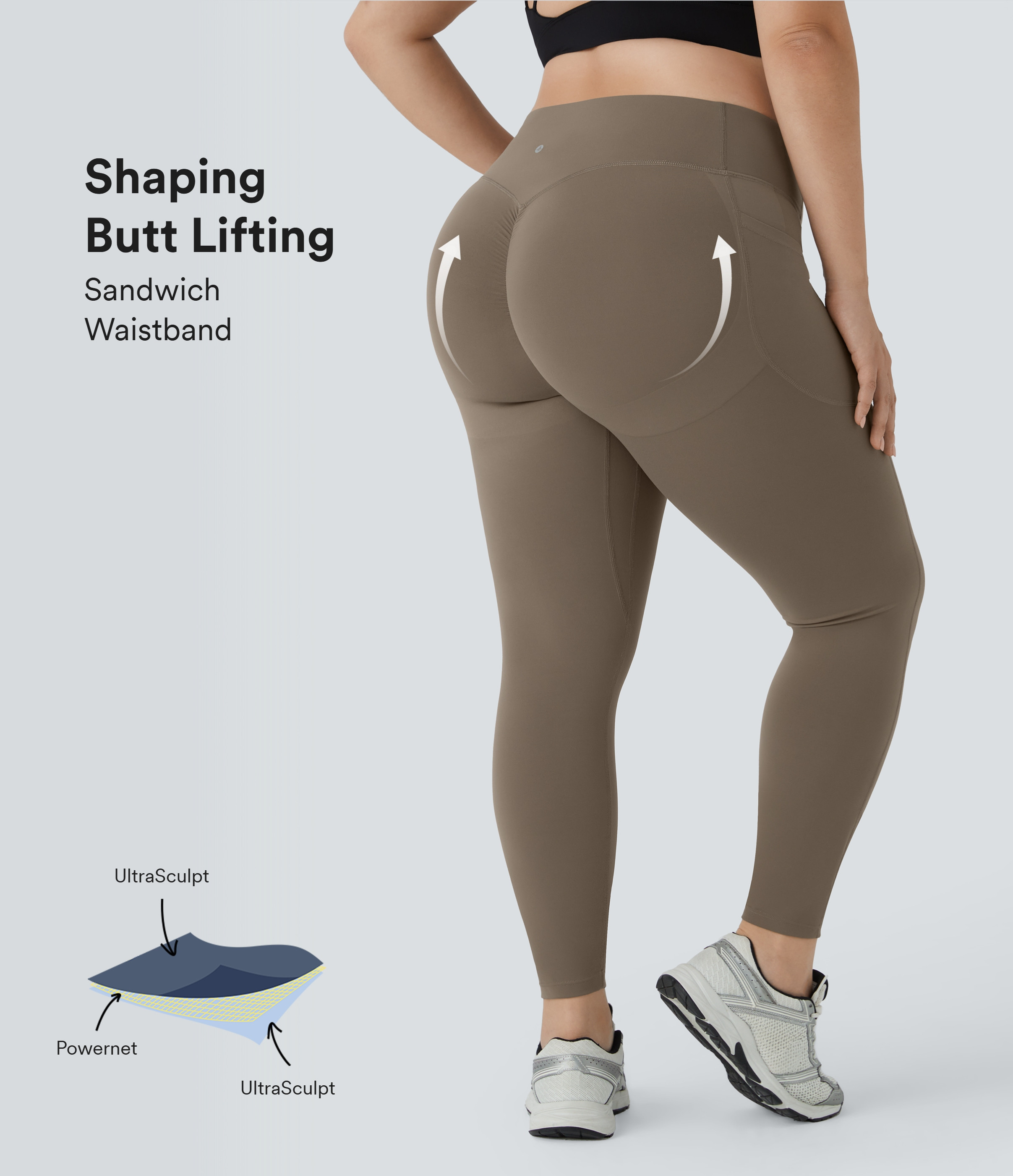 Halara Halara UltraSculpt™ SoCinched High Waisted Scrunch Butt Lifting Tummy Control Pocket Shaping Training Plus Size Leggings - Dawn Brown - 3X(7/8) | HALARA