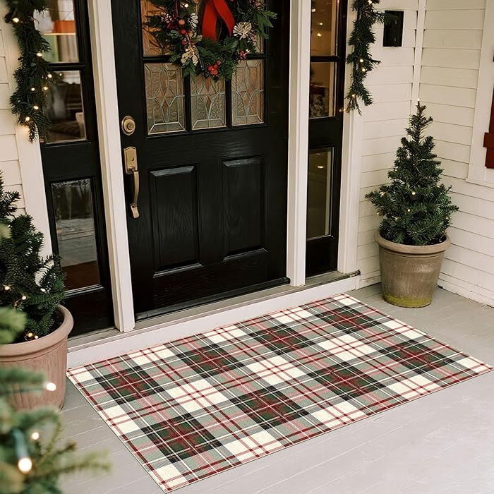 Christmas Front Door Mat - 2x4.3 Ft Non-Slip Porch Rug Layered Doormat Outdoor Entrance New Year ... | Amazon (US)