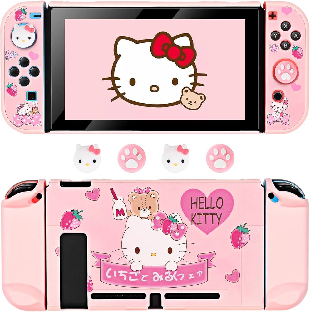 DLseego Lovely Kitty Switch Protective Case Dockable Hard Shell Anti Scratch Cover Pink Joy Con S... | Amazon (US)