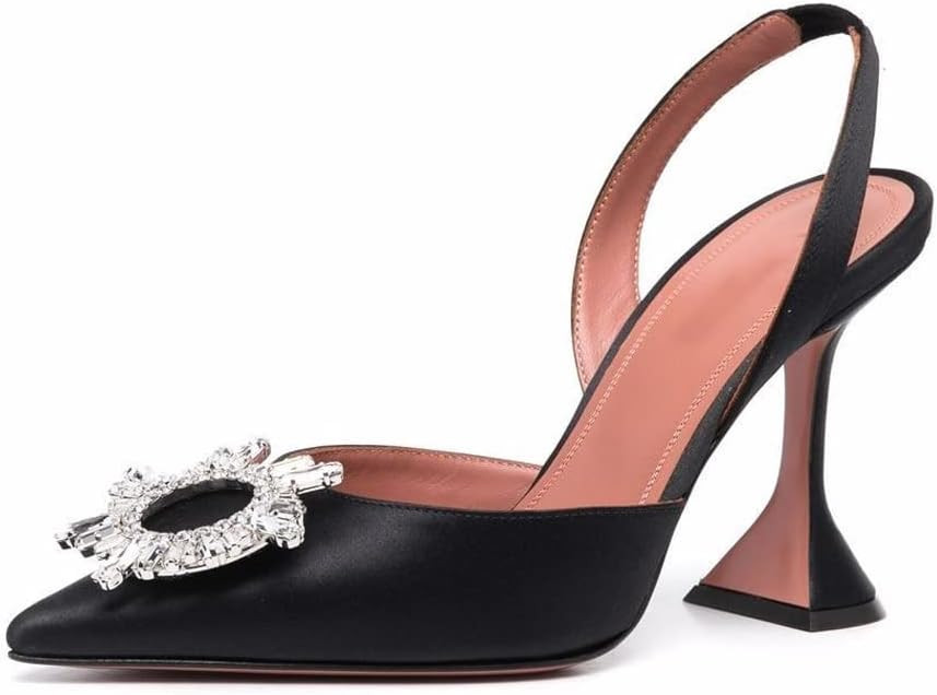 Arqa Satin Slingback Heels for Women Crystal Pointed Toe High Heels Wedding Bride Pump Shoes | Amazon (US)