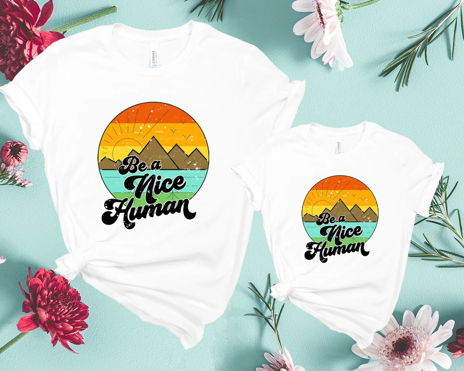 Be a Nice Human Shirt for Kids, Matching Family Shirts, Retro Kindness Shirt, Family Matching Be ... | Etsy (US)