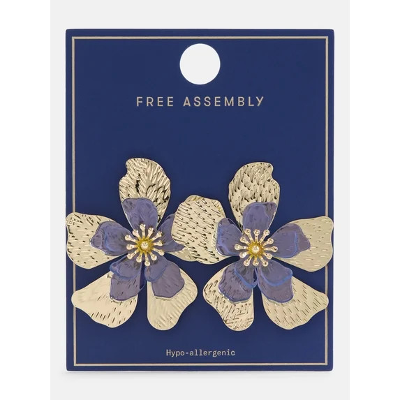 Free Assembly Women's Sculpted Flower Stud Earrings | Walmart (US)