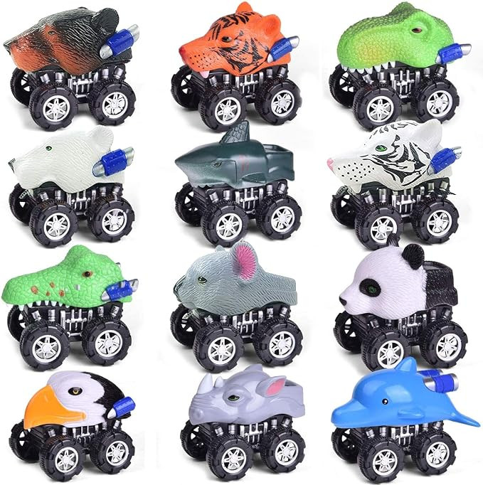 Liberty Imports 12 Pack Monster Truck Pull Back Cars, Large Animal Toy Pullback Vehicles Party Fa... | Amazon (US)