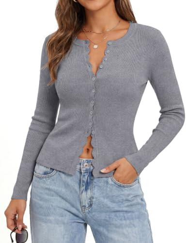 GRACE KARIN Womens Lightweight Cardigans Sweater Cropped Long Sleeve Cardigan 2026 Trendy Fashion Clothes Grey 2XL | Amazon (US)