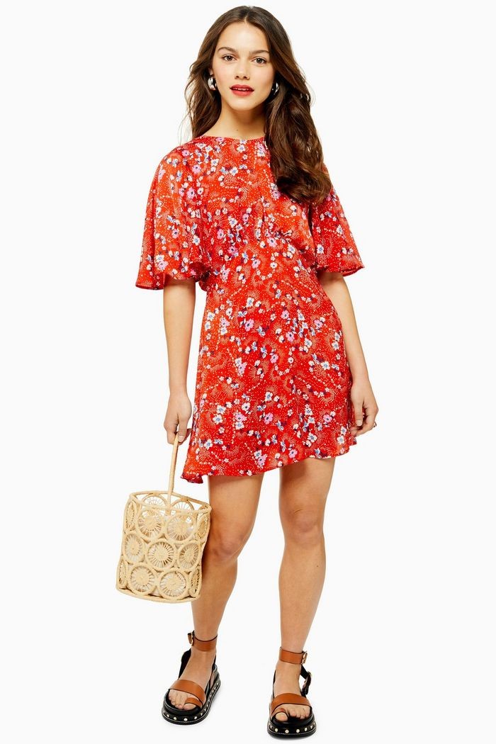 PETITE AUSTIN Floral Star Print Angel Sleeve Mini Dress | Topshop UK
