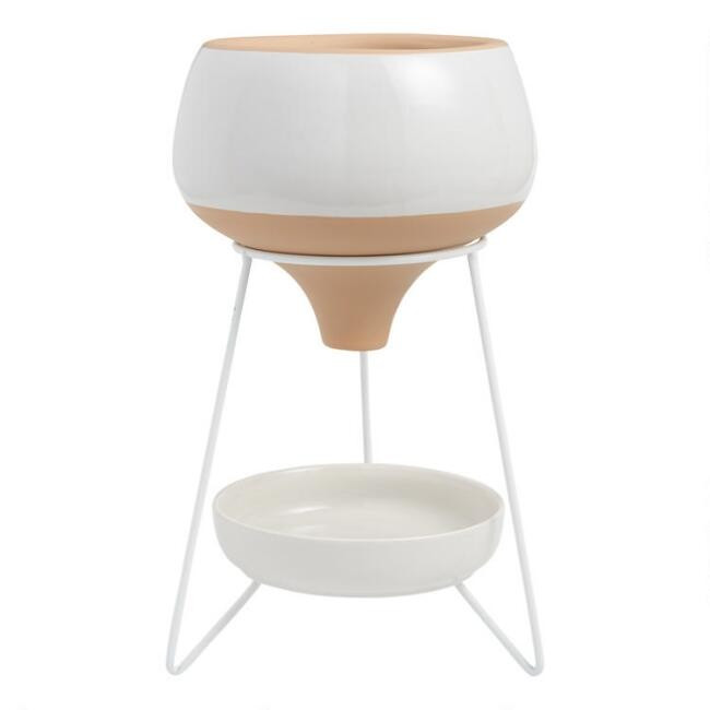 White and Natural Terracotta Bisque Funnel Planter | World Market