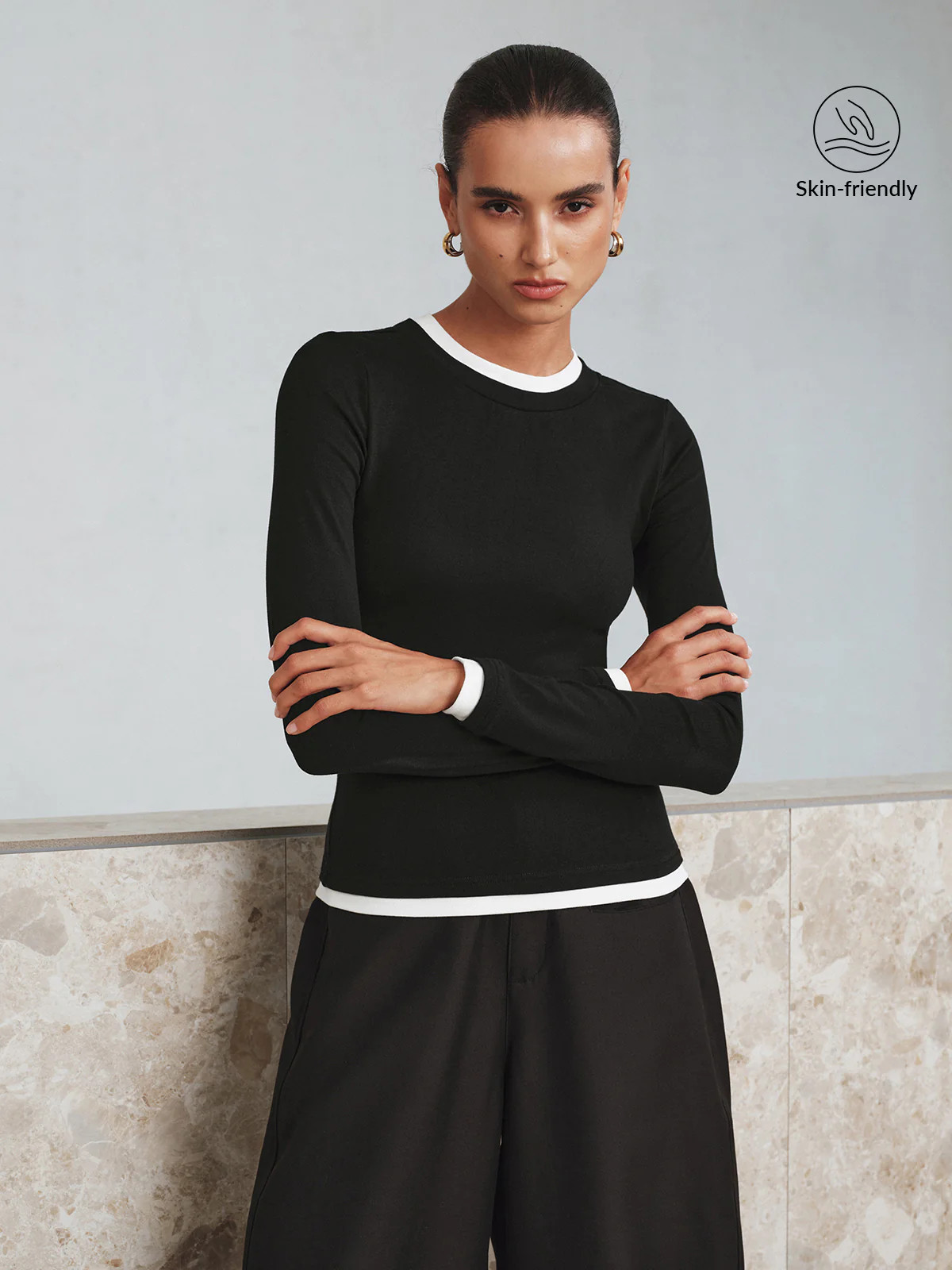 Contrast Trim Long Sleeve T-Shirt | Commense