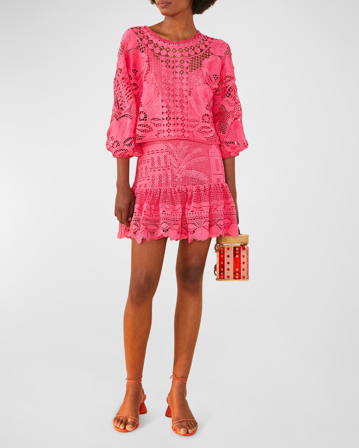 Morada Boa Scalloped Guipure Mini Skirt | Neiman Marcus