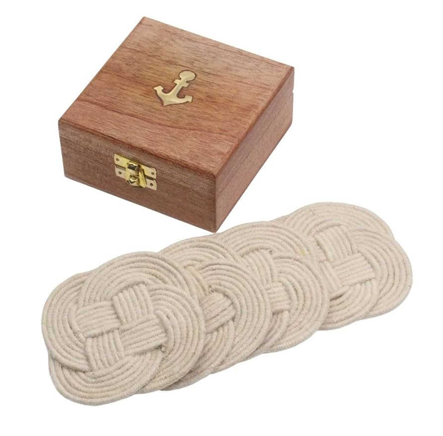 RII Jute Rope Coaster Set, Nautical Gift, Beach Décor, Surface-Protecting, Vintage Woven Coaster... | Amazon (US)