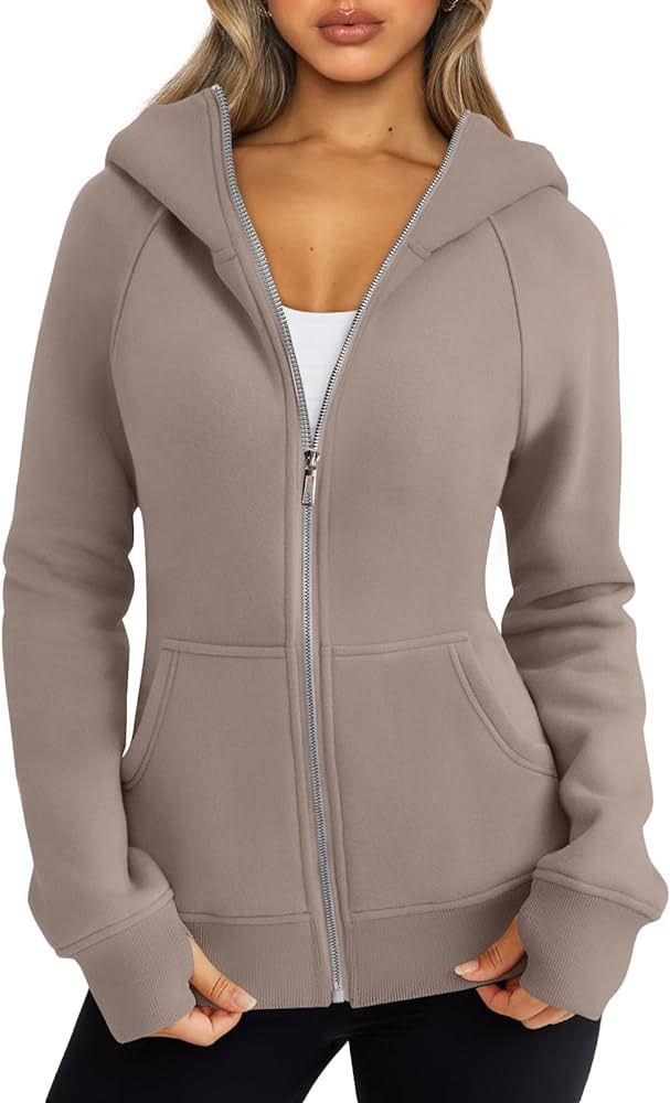 Trendy Queen Womens Zip Up Hoodies Fleece Jackets Sweatshirts Fall Outfits Sweaters With Pockets ... | Amazon (US)
