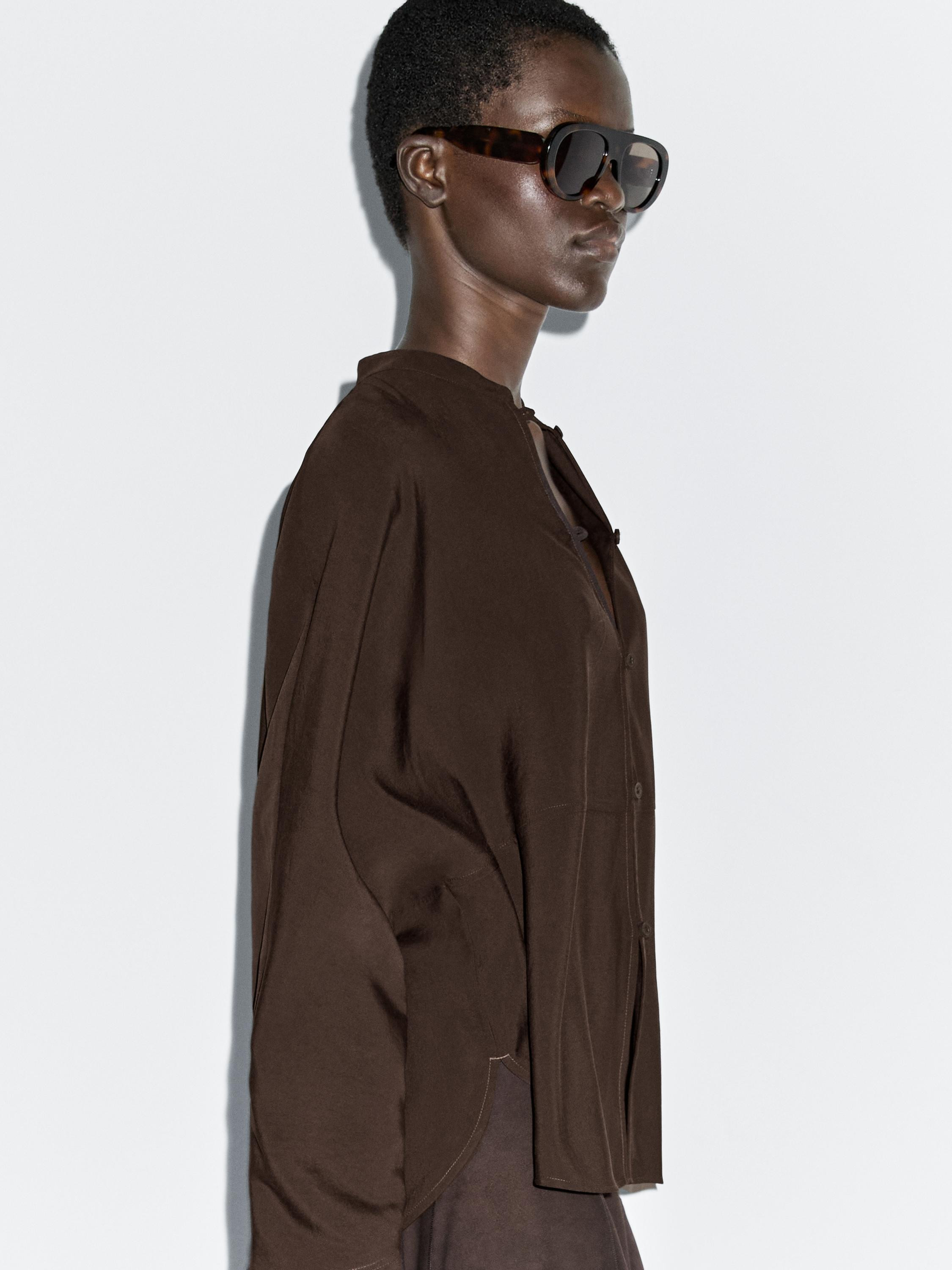 Stand collar shirt with front seam | Massimo Dutti UK