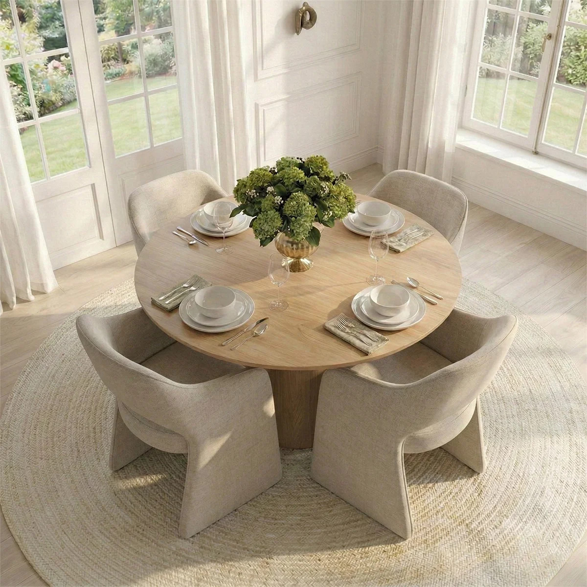 4 - Person Dining Table Sets With Round Table & 4 Upholstered Waterproof Dining Chairs | Wayfair North America