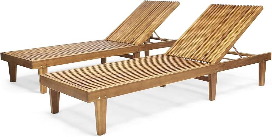 Christopher Knight Home Nadine Set of 2 Outdoor Patio Wood Adjustable Chaise Lounges, Acacia Wood... | Amazon (US)