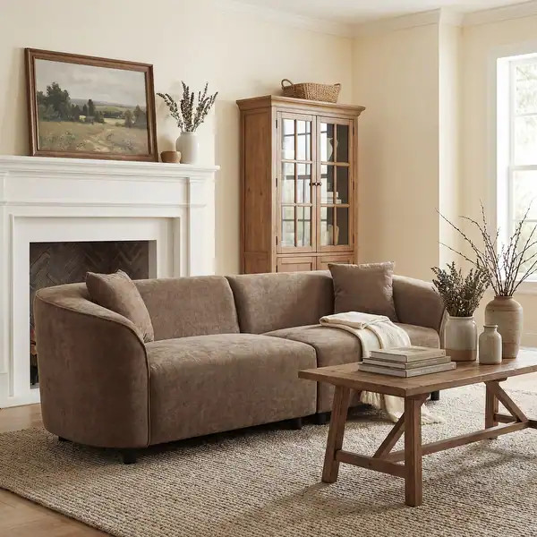 Christopher Knight Home - Allegra Sculptural Upholstered 87" Curved Sofa - Polyester+Brown | Bed Bath & Beyond