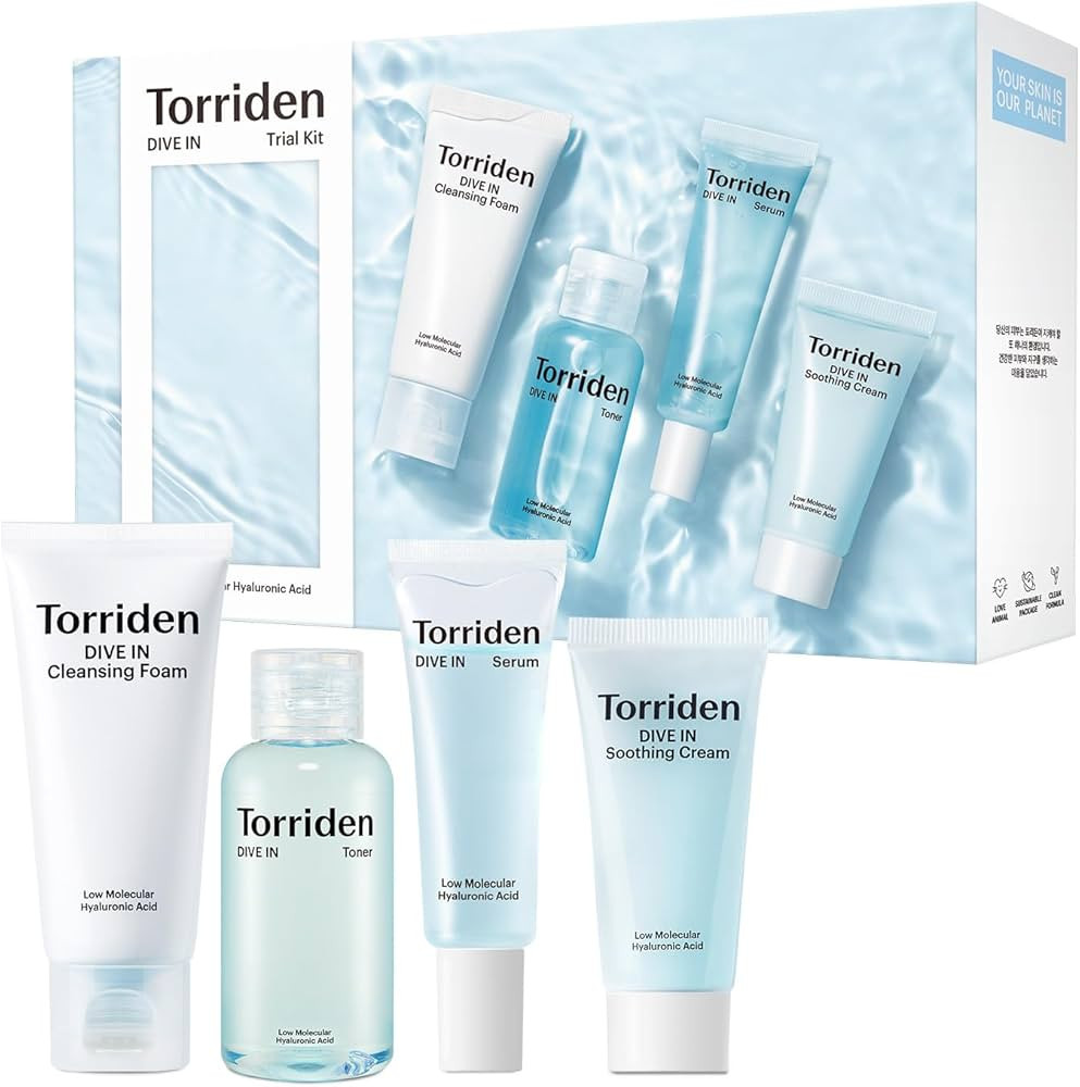Torriden DIVE-IN Trial Kit, Hyaluronic Acid Infused Daily Skincare Kit - 4 Step Regimen with Foam... | Amazon (US)