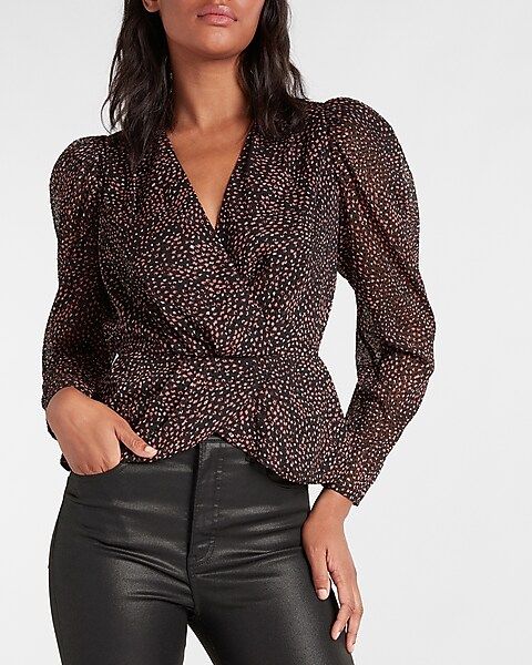 Abstract Print Faux Wrap Front Peplum Top | Express