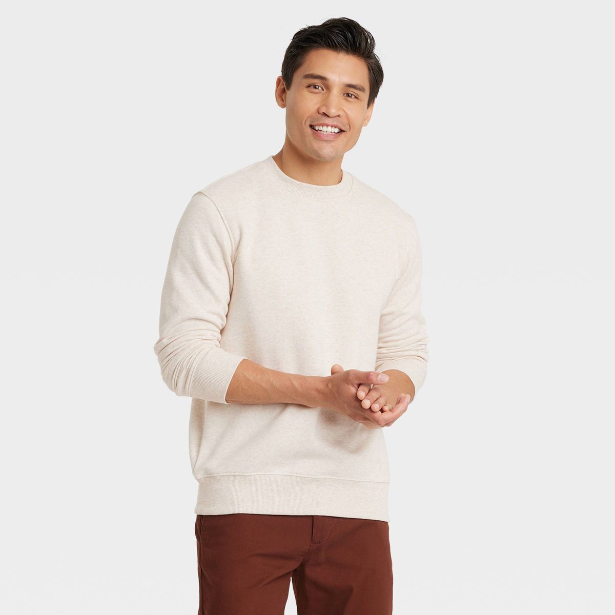Men's Regular Fit Crewneck Pullover Sweatshirt - Goodfellow & Co™ Beige L | Target