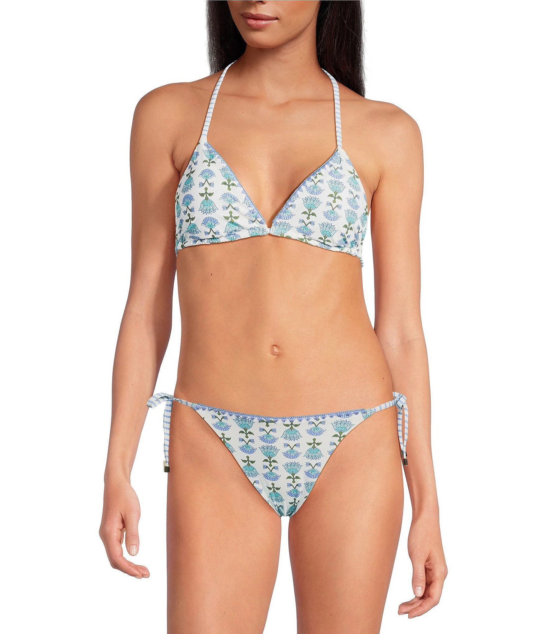 A Loves A Chevron Flower Embroidered Reversible Triangle Swim Top & Tie Side Embroidered Swim Bot... | Dillard's