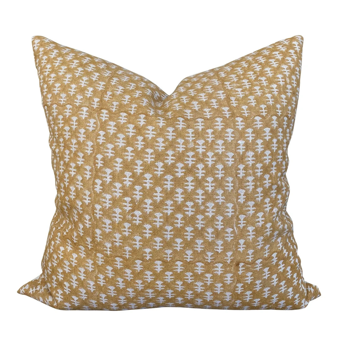 Boti Pillow Cover in Mustard // Modern Farmhouse Decor Pillow // Yellow Mustard Linen Decorative ... | Etsy (US)