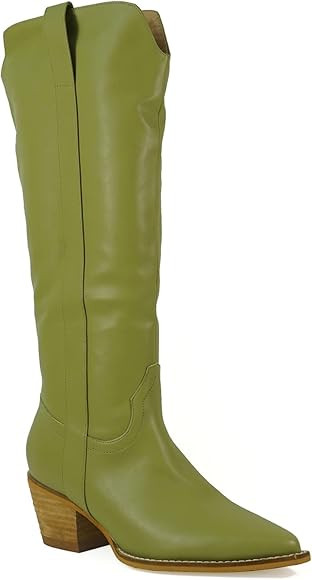 ARiderGirl Stephanie Women's Knee High Western Style Stacked Heel Side Zipper Pull-On Boots | Amazon (US)