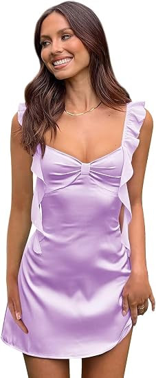 Satin Homecoming Dresses Ruffles Spaghetti Straps Short HOCO Graduation Cocktail Dress for Teens | Amazon (US)