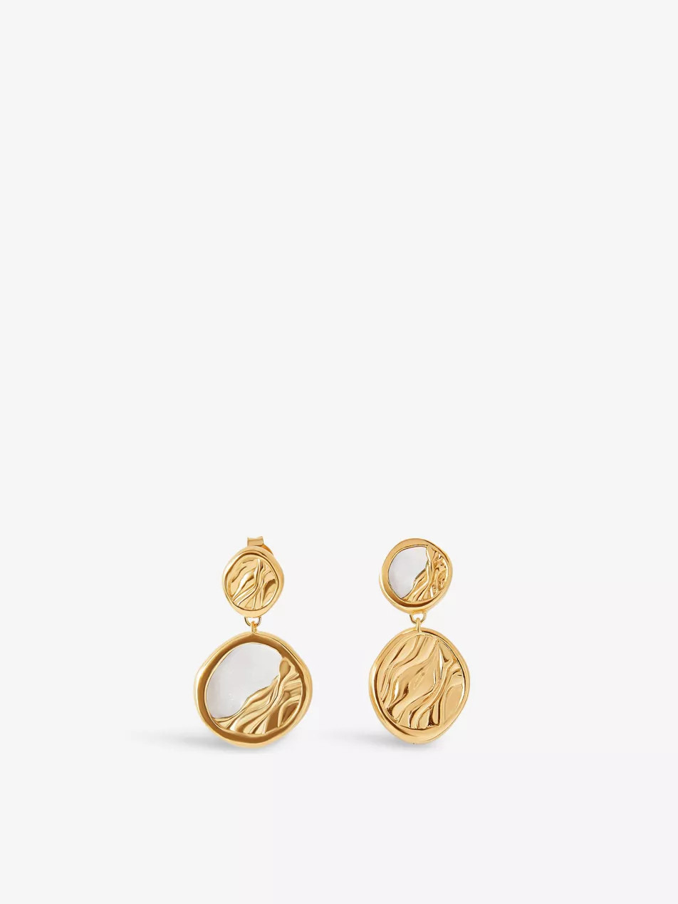 Victoria 18ct yellow gold-plated recycled sterling-silver and pearl drop earrings | Selfridges
