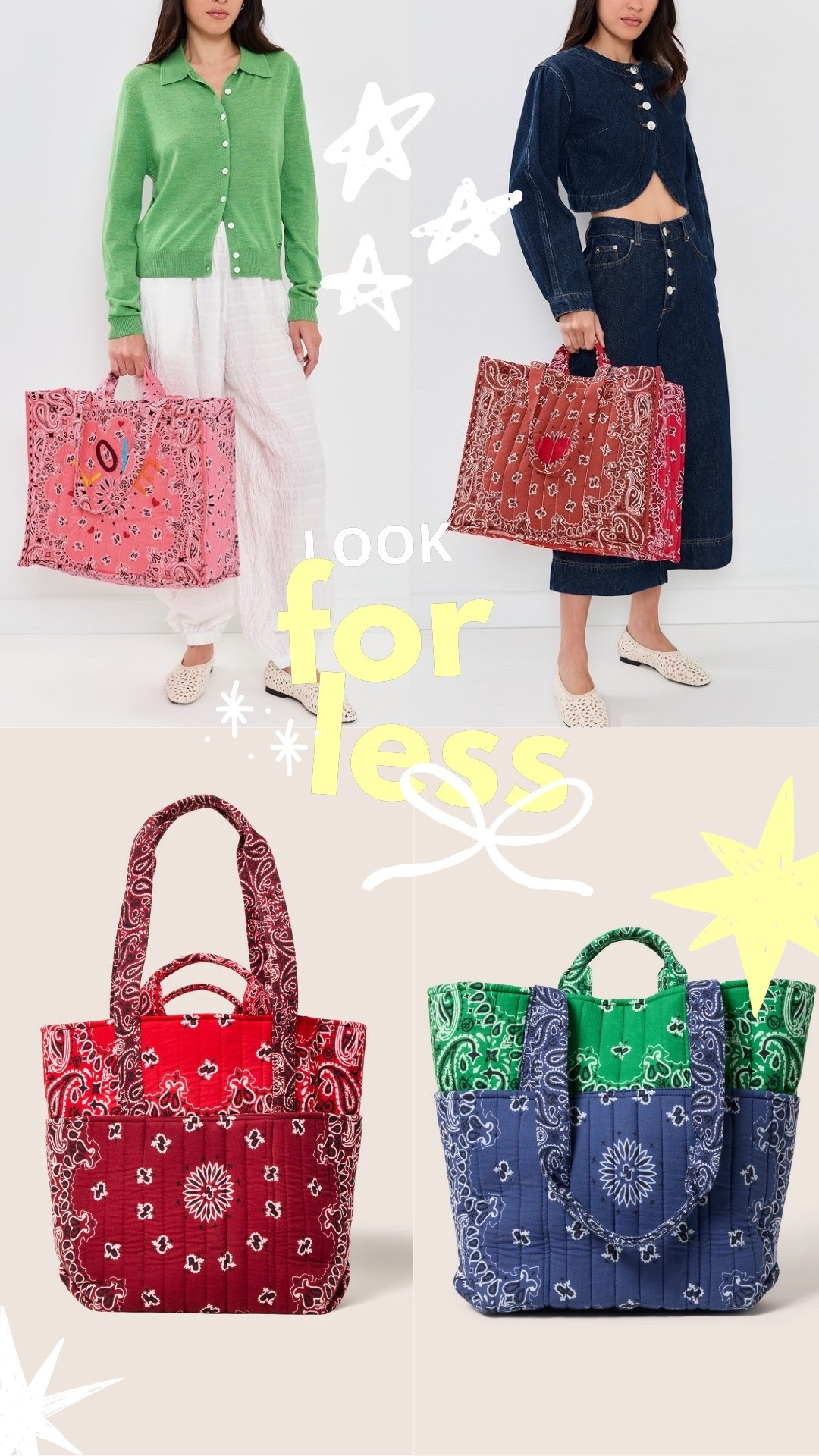 The look for less: bandana totes!! Loving this fun print rn ❤️