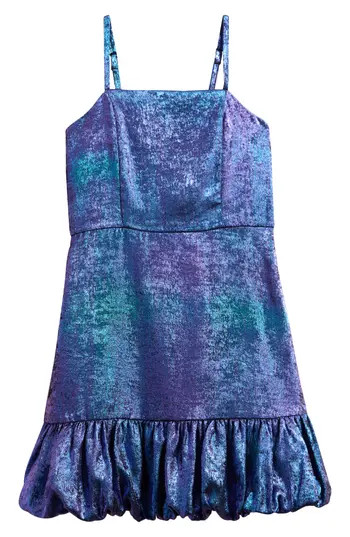 Ava & Yelly Kids' Liquid Shimmer Bubble Hem Party Dress in Blue Purple Shimmer at Nordstrom Rack, Size 7 | Nordstrom Rack