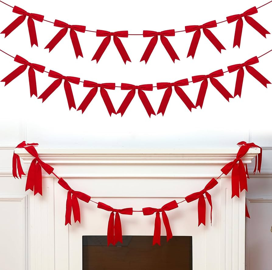 10 ft Christmas Velvet Bow Garland Pre-Strung Bow Garland Banner with 13 Pcs 7 x 7 Inches Bows Re... | Amazon (US)