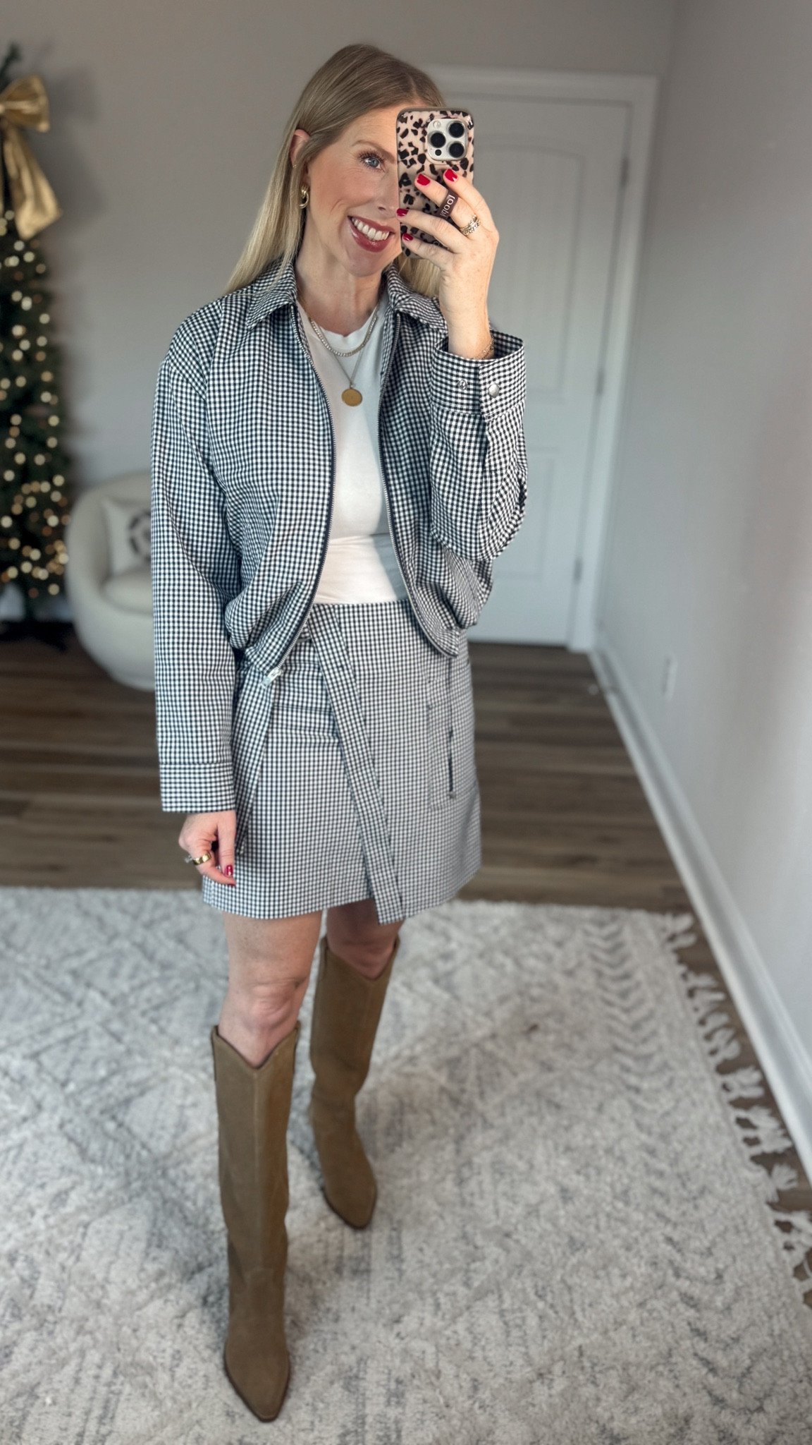 Weekend Walmart Wins try-on
Gingham zip up jacket- small
Baby tee- medium 
Gingham faux wrap skirt- 4, runs small! Go with your bigger size 

#LTKootd #LTKFindsUnder50