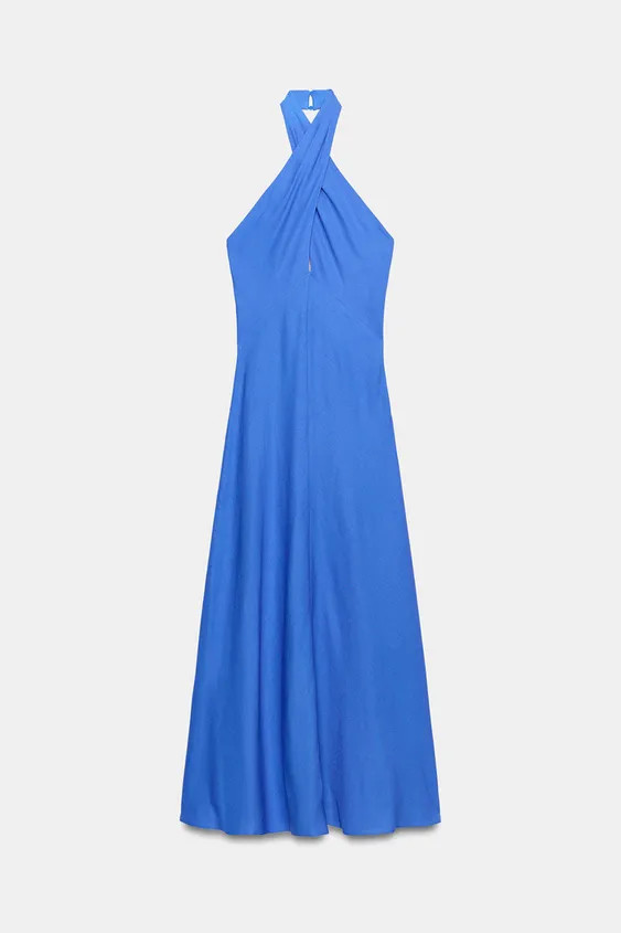 LINEN HALTER MIDI DRESS | Zara US
