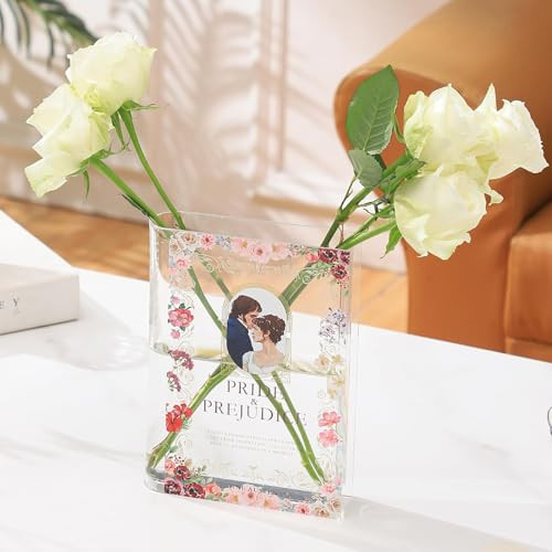 PORPAN Acrylic Book Shaped Vase, Clear Book Flower Vase, Modern Decorative Vases for Home/Living Room/Bookshelf/Bedroom/Office Decor Aesthetic, Book Lovers Gifts(Pride) | Amazon (US)