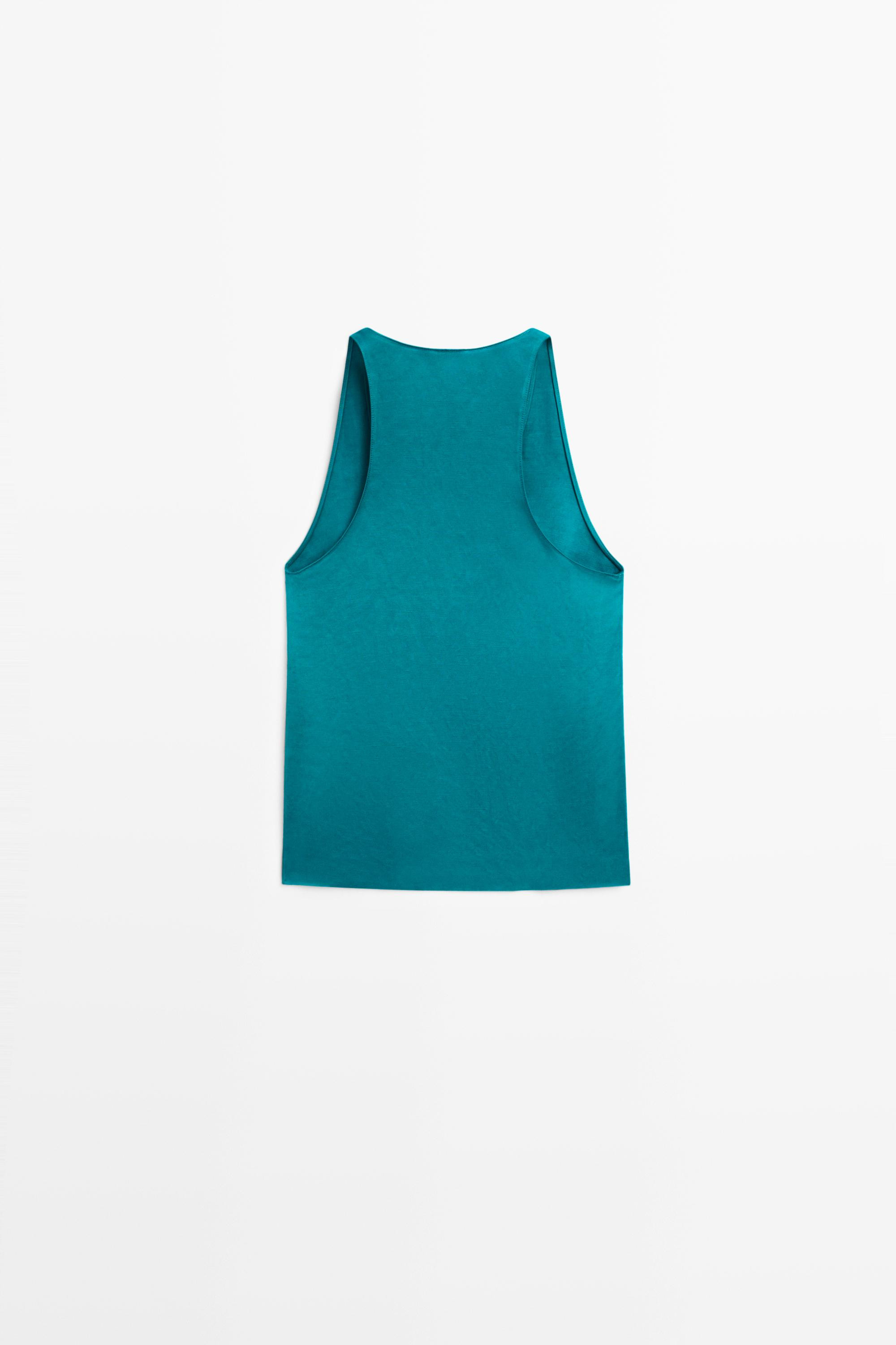Satin linen blend V-neck top | Zara US