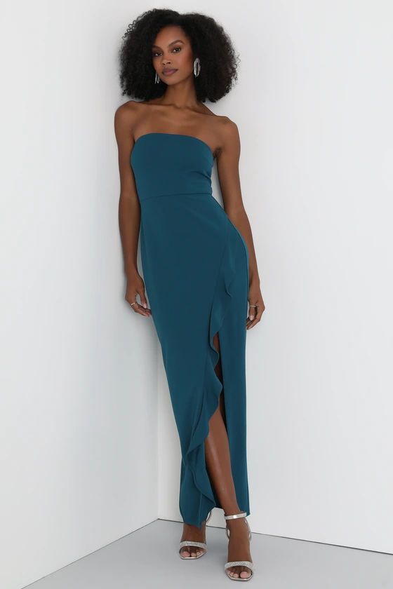 After Hours Teal Strapless Ruffled Maxi Dress | Lulus (US)