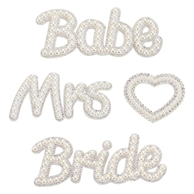 4 Pcs 4 Styles Bride Letter Pearl Patch Bride Mrs Babe Heart Iron on Sew on Patches with Acrylic ... | Walmart (US)