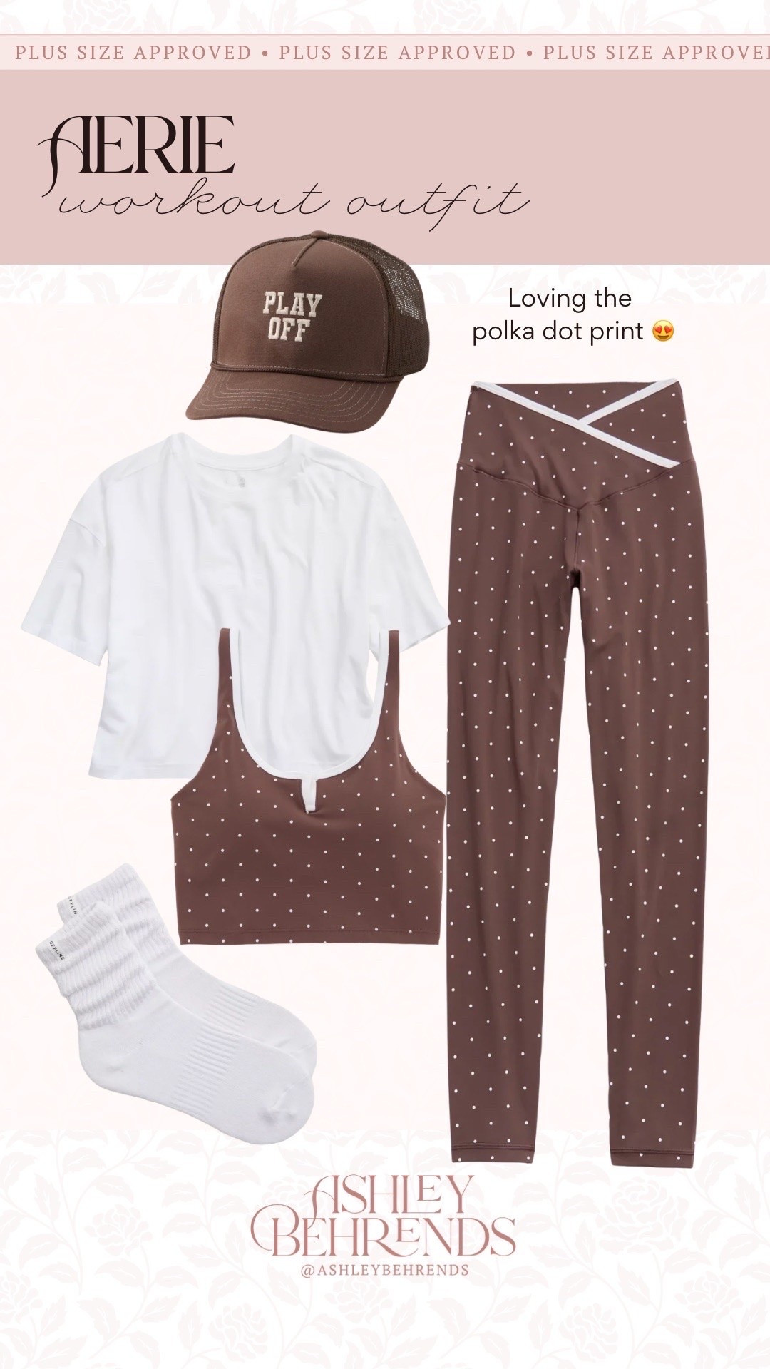@Aerie always has the best lounge outfits, but they also have plus size approved workout looks, and this one is so cute! I’m loving this cool brown color and the polka dots make it even cuter! These scrunch socks and the hat is the cutest touch.  This entire look is on sale and I’m 100% here for it! 
Workout outfit inspiration

#LTKSaleAlert #LTKPlusSize #LTKSeasonal