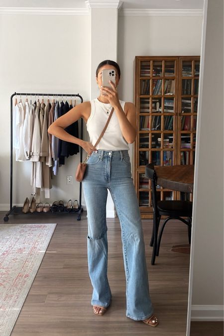 Summer outfit // jeans are sold out, linked to similar below 

- summer, tank, jeans, flare jeans, sandals, purse 

#LTKunder100 #LTKstyletip