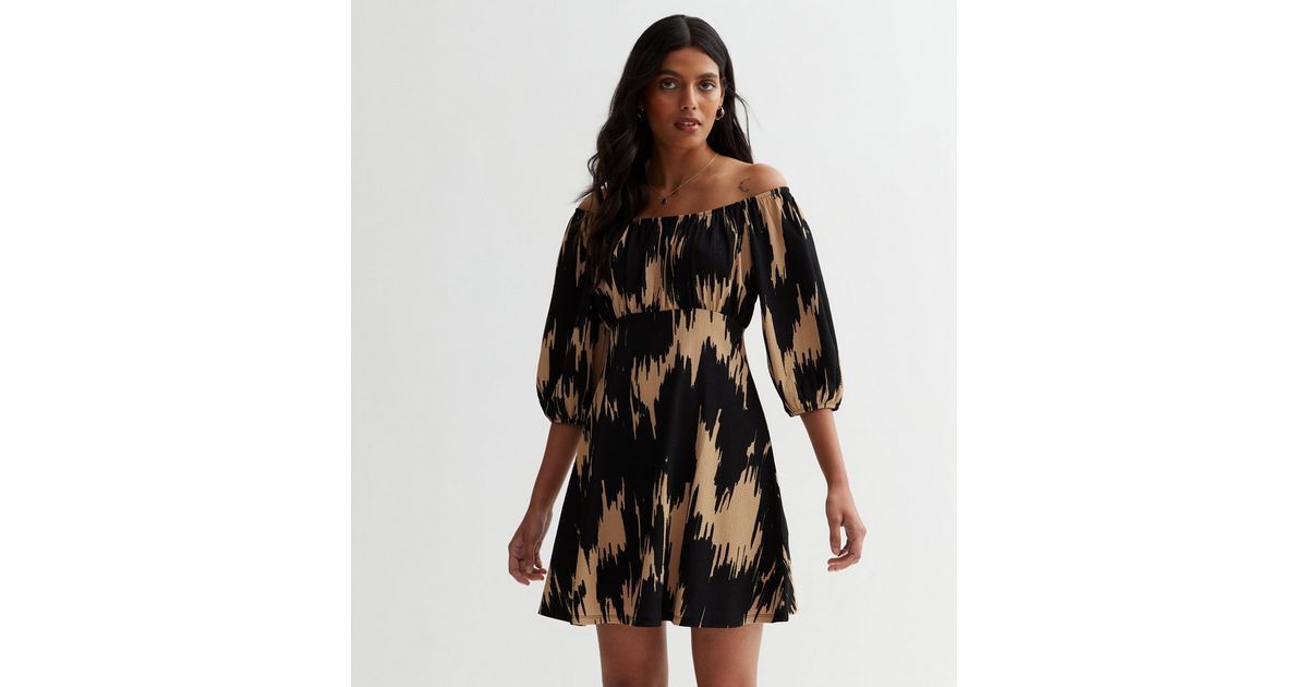 Black Abstract Bardot Mini Dress
						
						Add to Saved Items
						Remove from Saved Items | New Look (UK)