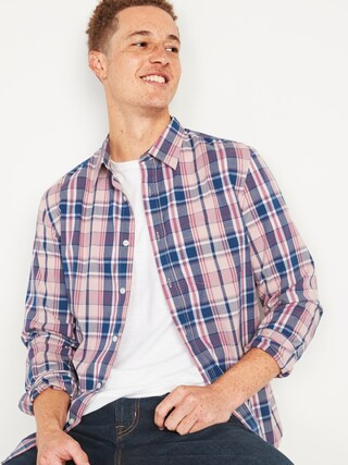 Slim-Fit Built-In Flex Everyday Plaid Shirt for Men | Old Navy (US)