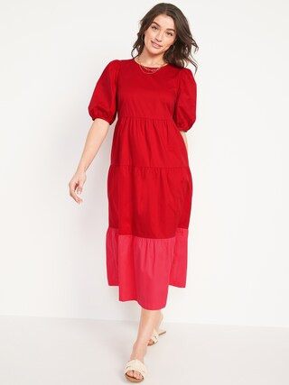 Tiered Two-Tone All-Day Midi Swing Dress for Women | Old Navy (US)