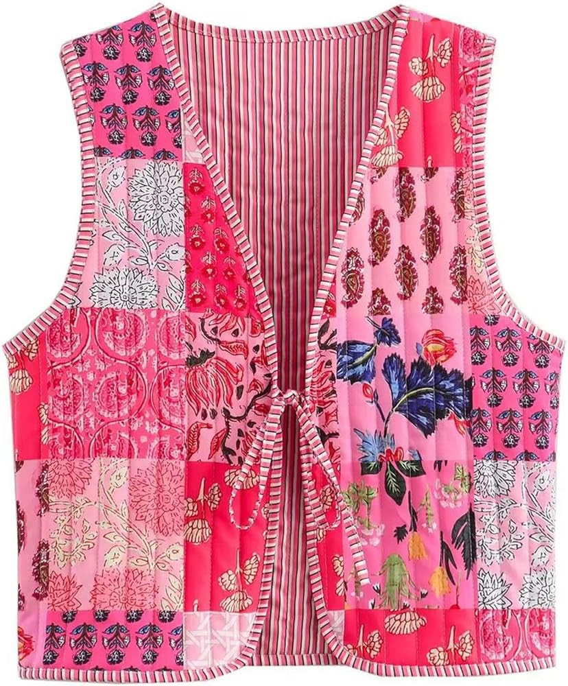 Wyeysyt Women's Cropped Floral Quilted Puffer Vest Printed Lightweight Sleeveless Padded Gilet Ou... | Amazon (US)