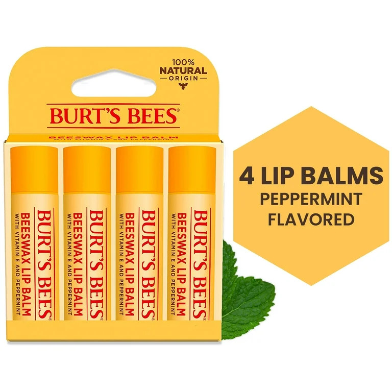 Burts Bees 100% Natural Origin Moisturizing Lip Balm, Original Beeswax, 4 Tubes | Walmart (US)