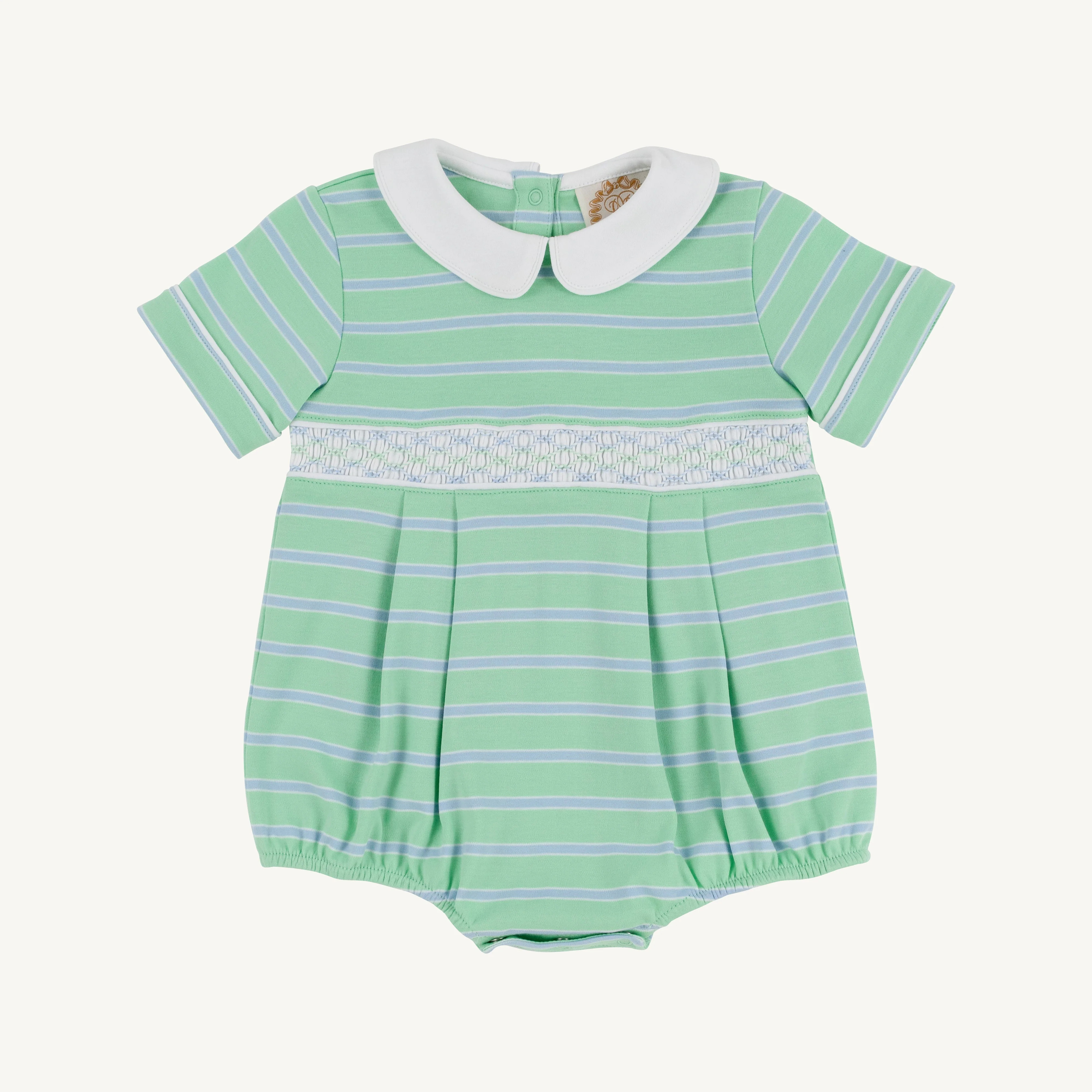 Grace Bay Green, Beale Street Blue, & Worth Avenue White Stripe with Worth Avenue White Smocking | The Beaufort Bonnet Company