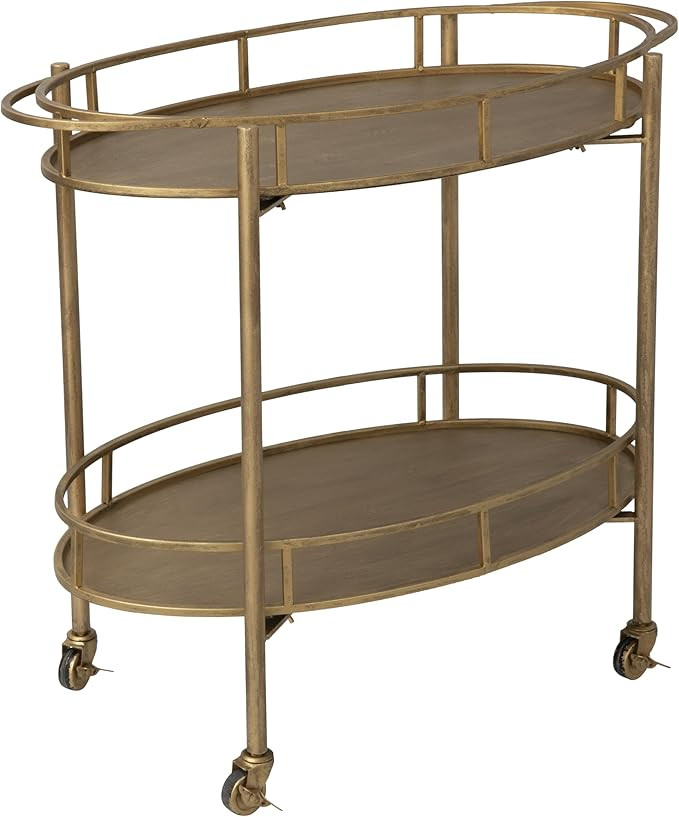 Creative Co-Op Gold 2 Tier Metal Bar Cart on Casters | Amazon (US)